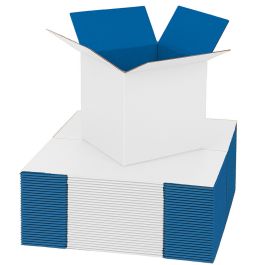 Blue Color Shipping Boxes (White Outside) - 4 x 4 x 4" 