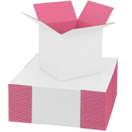 Pink Color Shipping Boxes (White Outside) - 4 x 4 x 4" 