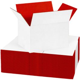Red Color Shipping Boxes (White Outside) - 6 x 4 x 4" 