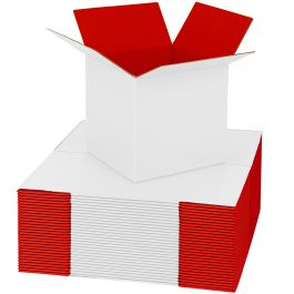 Red Color Shipping Boxes (White Outside) - 4 x 4 x 4" 