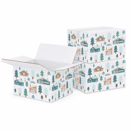 Christmas Winter Lodge Forest Print White Shipping Box