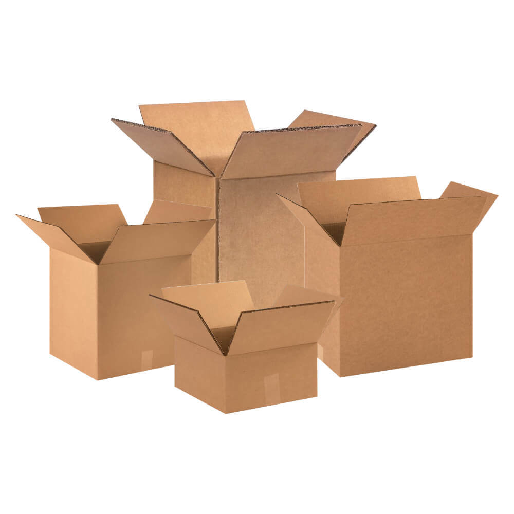 Double wall corrugated boxes stacked and labeled